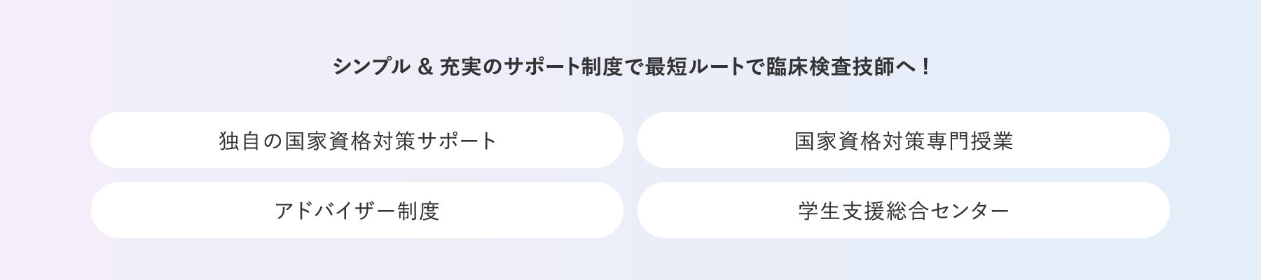 シンプル&充実のサポート制度で最短ルートで臨床検査技師へ!